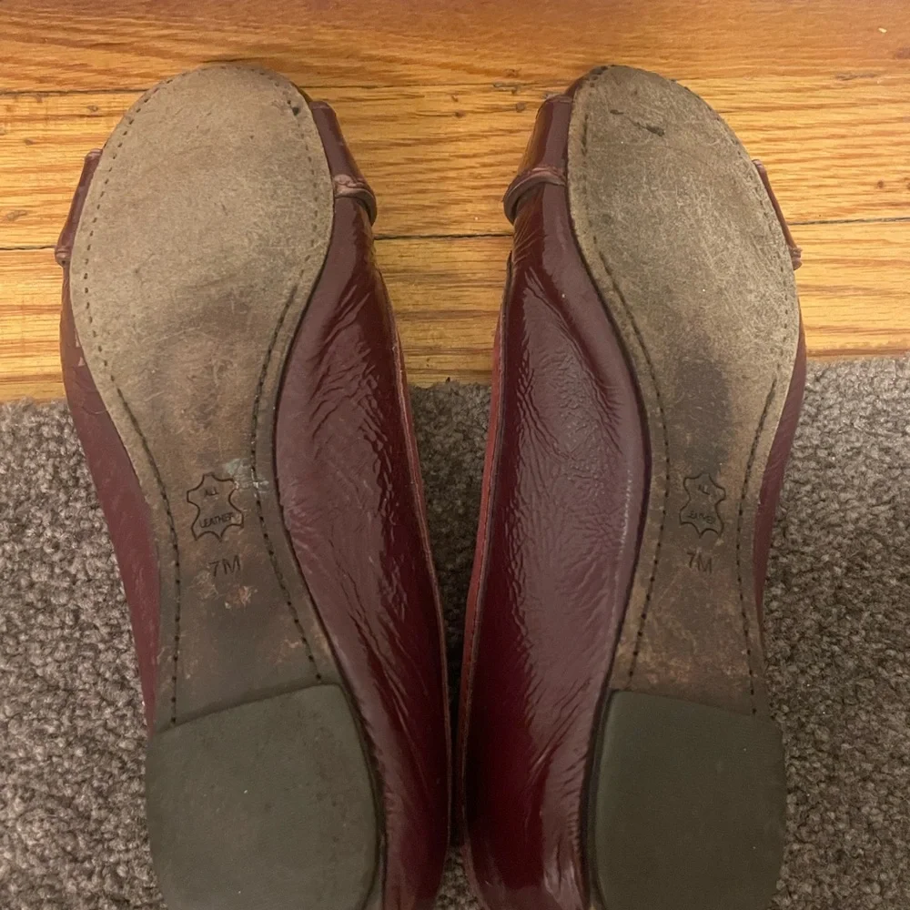 Tory Burch Women's Burgundy Leather Logo Ballet Flats Size 7